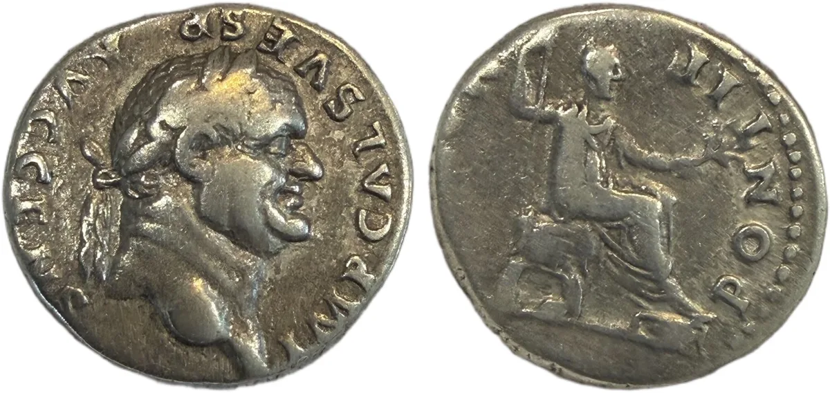 Vespasian. AD 69 – 79. Silver Denarius Pontif Maxim Reverse