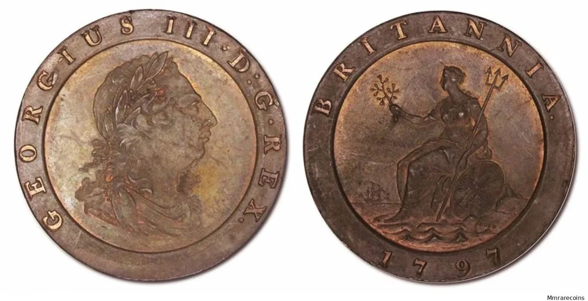 1797 GB George III Cartwheel Two Pence (second issue) in rare nFDC toned