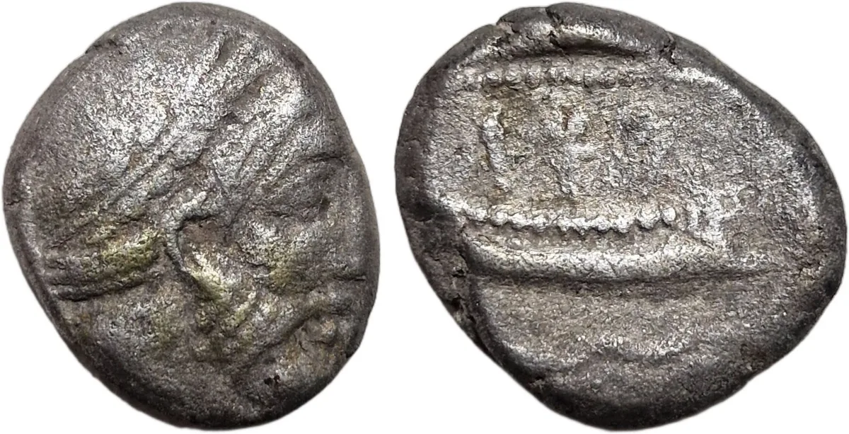 Arados (Phoenicia) AR Stater, 400-350 BC, Bearded God; War Galley