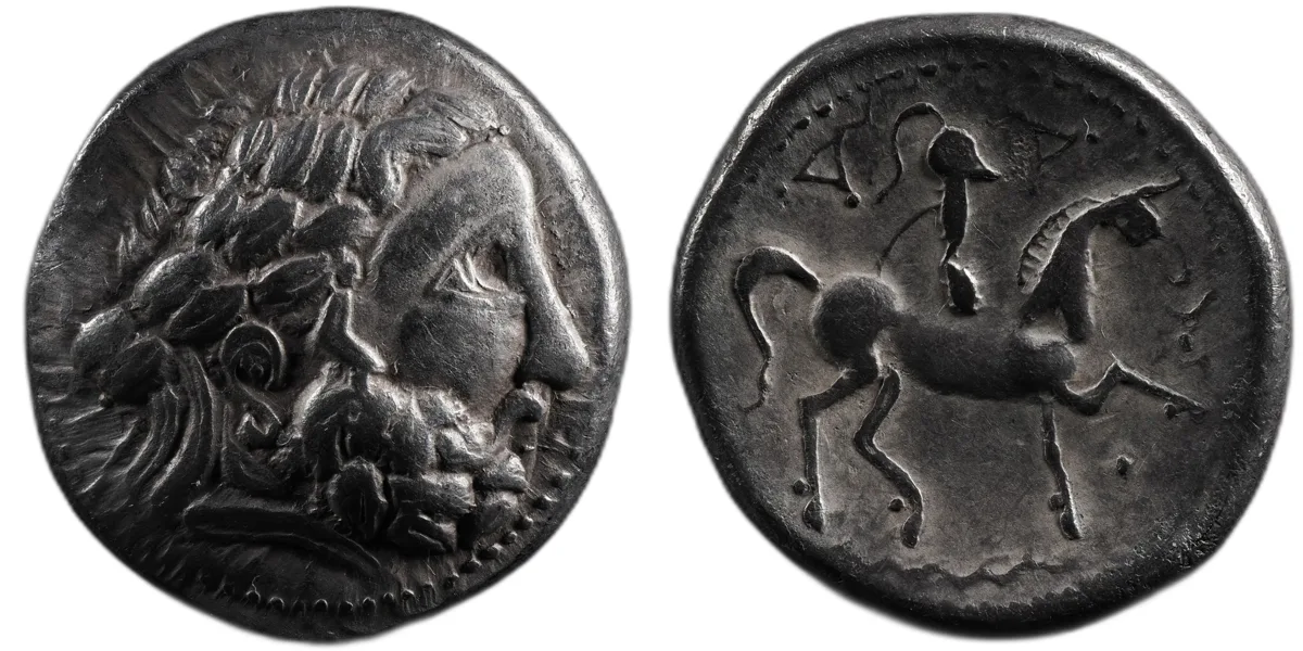 Middle Danube Celtic AR Tetradrachm, 4th c BC, Zeus/Horseman, 16.7g, 27mm
