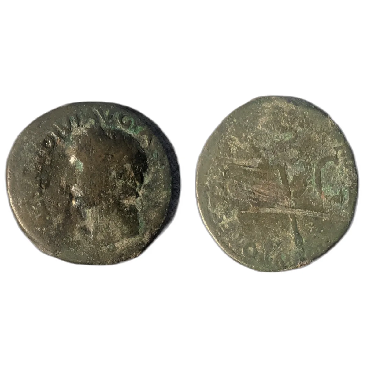 Roman Imperial: Tiberius Æ As with winged caduceus. AD 34-35.