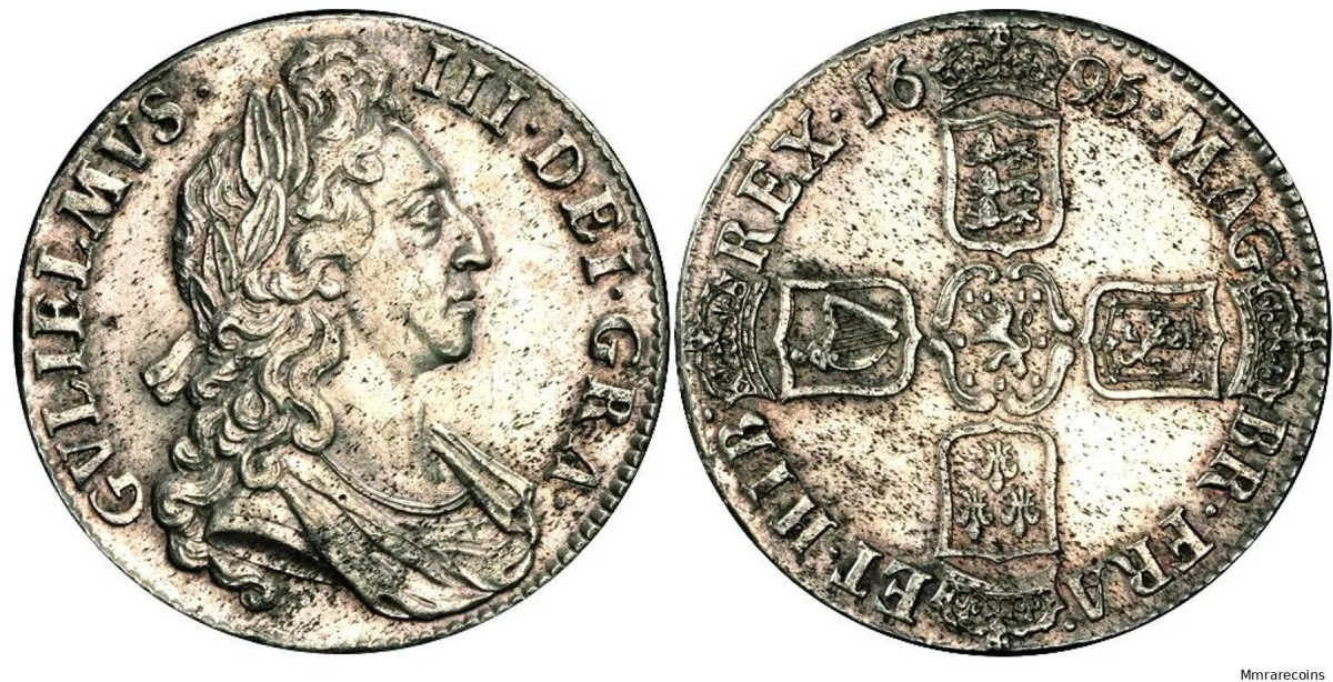 1695 England, William III (1st bust), Octavo Crown in rare nUNC toned