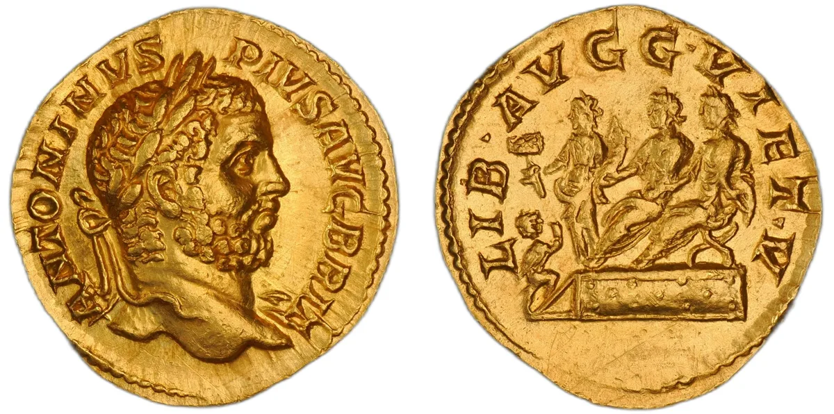 CARACALLA, with Geta as Caesar, AD 198–211. AV Aureus