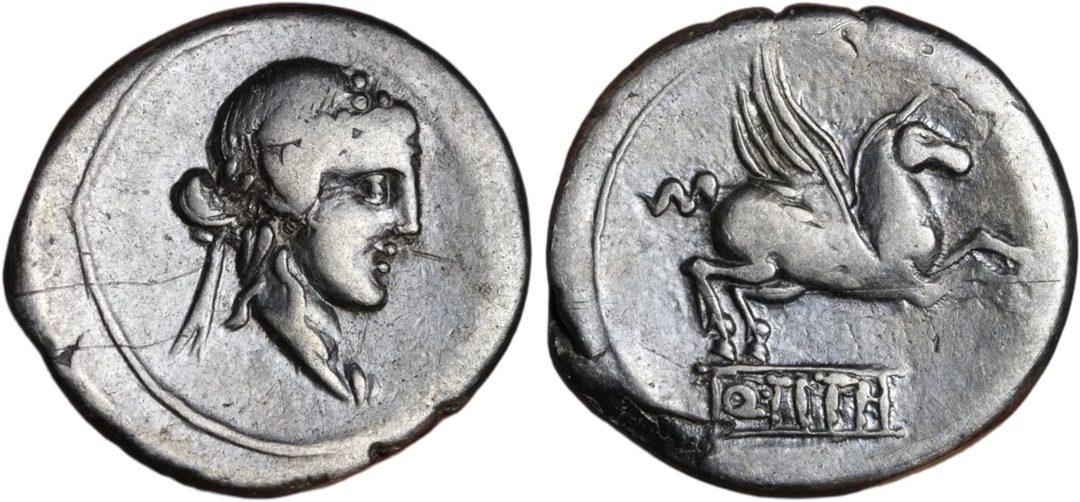 Pegasus Roman Republic Silver Denarius 90BC Q. Titius