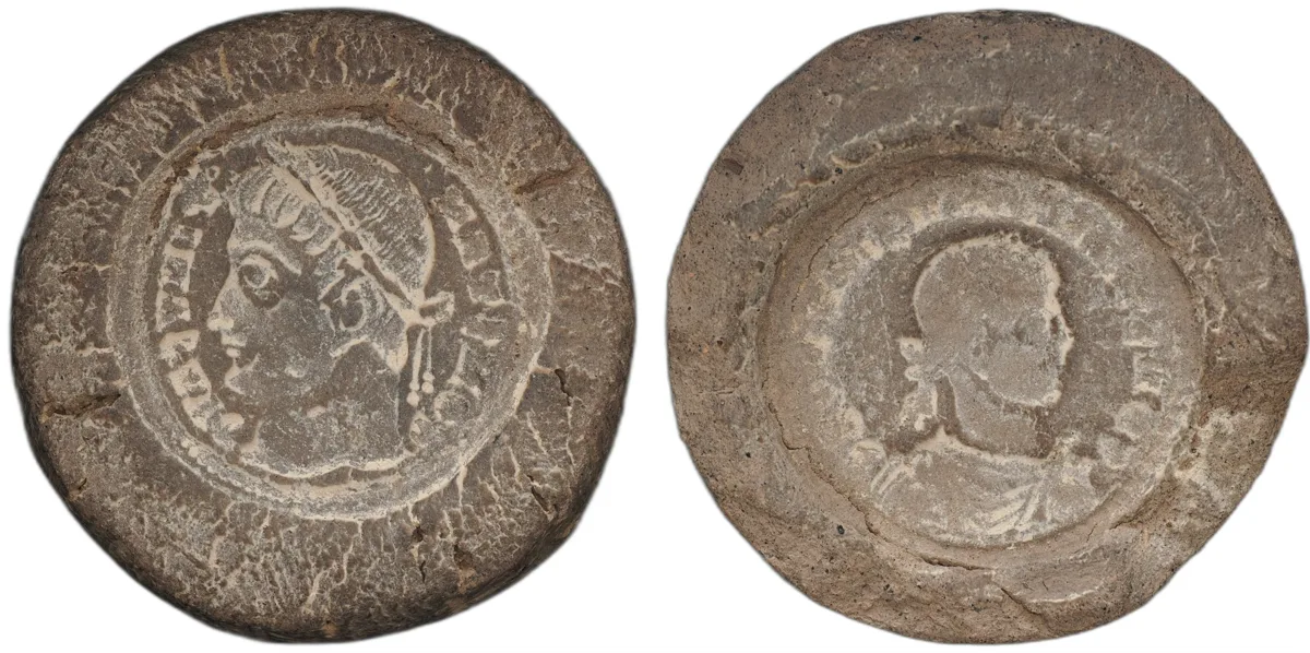 Roman bifacial terracotta forger's coin mould