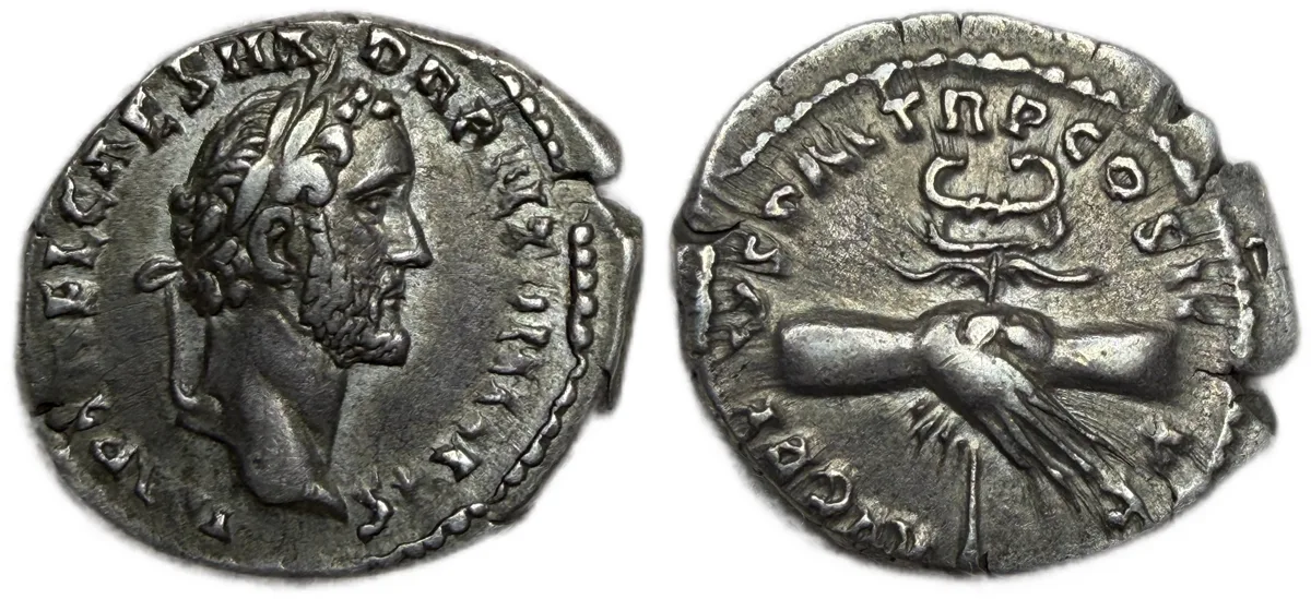 Antoninus Pius Denarius with Clasped Hands