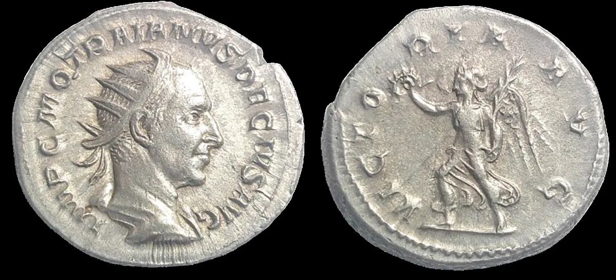 Roman: Trajan Decius, 249-251 AD AR 22.3mm, 4.43gm Antoninianus, Rome. Slightly Toned