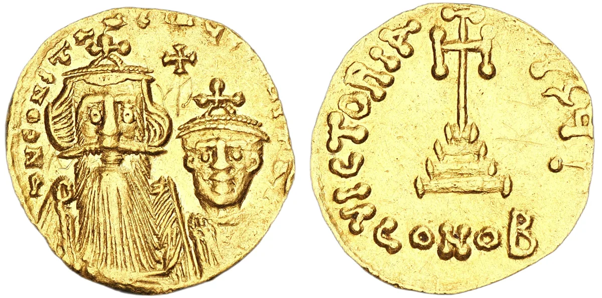 Constans II with Constantine IV, 641-668. AV Solidus, Constantinople