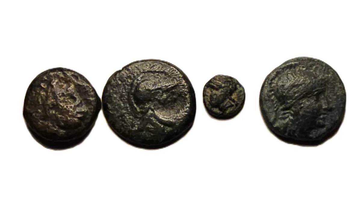 Lot of Four Ancient Greek Bronze Coins – Sicily, Lesbos, Phoenicia, and Pergamon, 4th–2nd Centuries BC