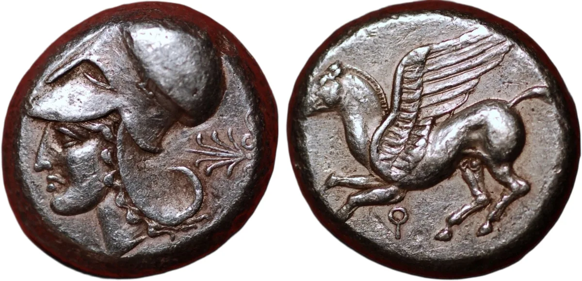 Greece Corinth Stater 400 BC - 345 BC head of Athena Pegasus flying