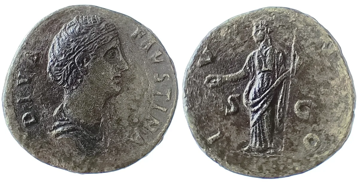 Diva Faustina I (wife of A. Pius) Æ Sestertius. Rome, after AD 141.
