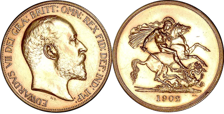 1902 Great Britain, Edward VII, Five Pounds matte proof in nUNC