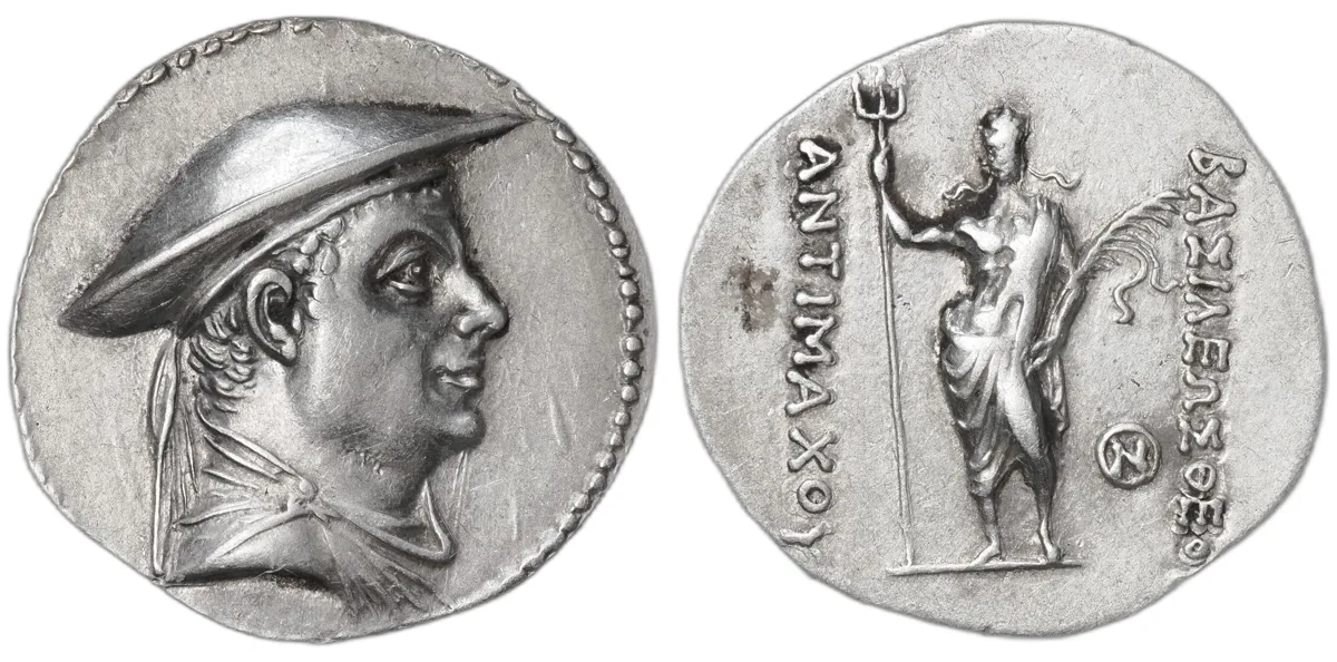 Greco-Bactrian Antimachus I Theos AR Drachm Poseidon 171–160 BC