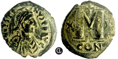 Justinian I, AE Follis, Constantinople Mint, 1st officina, AE 527-565