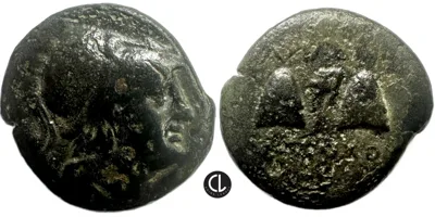 Seleukid Kingdom, Antiochos I Soter, AE Circa 281-261 BC, Tarsus Mint, Athena / Caps