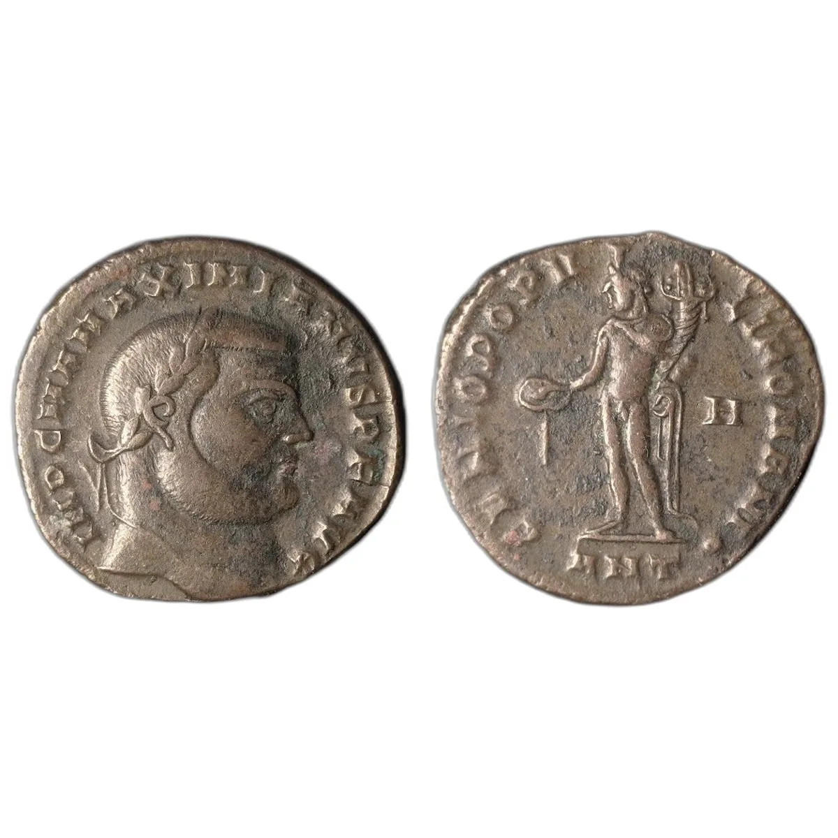MAXIMIANUS AE large follis. Genio Populi Romani, Struck at Antioch.