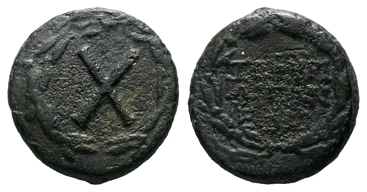 CILICIA. Zephyrion. (1st century BC) AE. Obv: Large X ("two torches") in wreath.