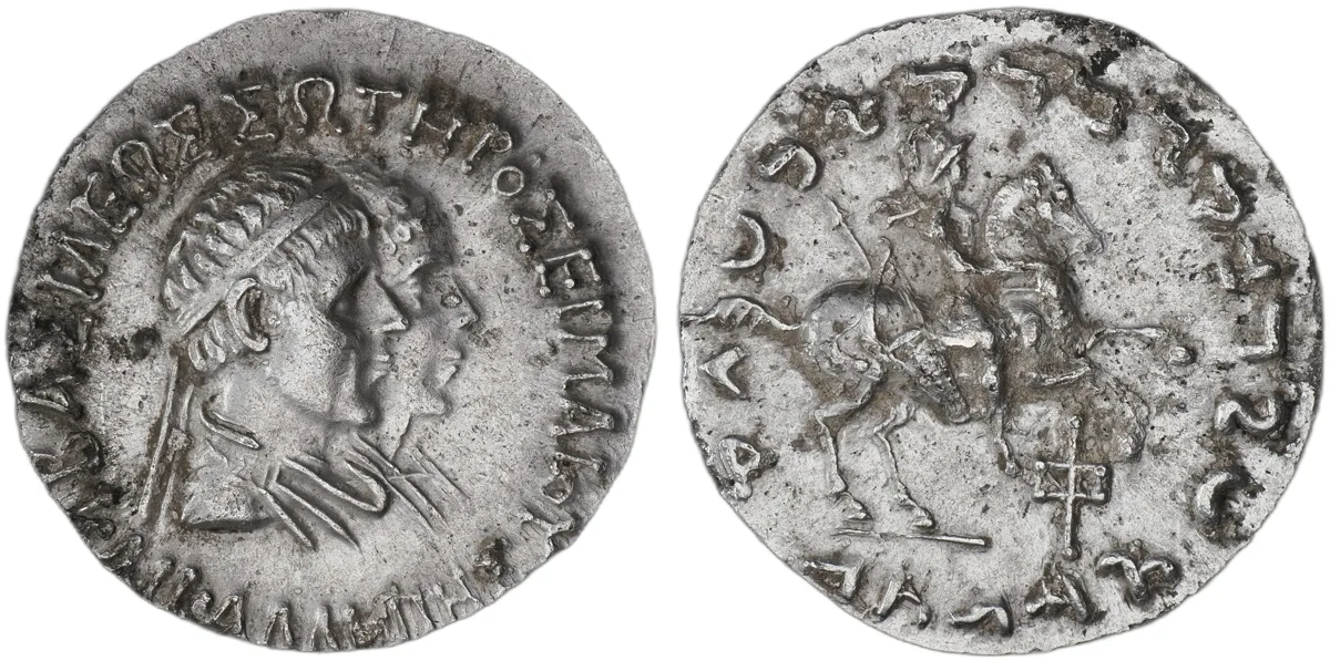 Hermaios Soter & Kalliope AR Tetradrachm, Paropamisadai/Gandhara, 105 BC