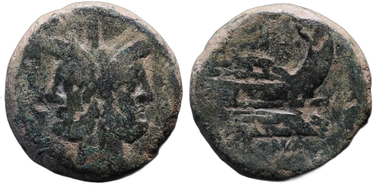 Roman Republic AE As, Janus/Prow, Rome, c. 211–206 BC, Second Punic War