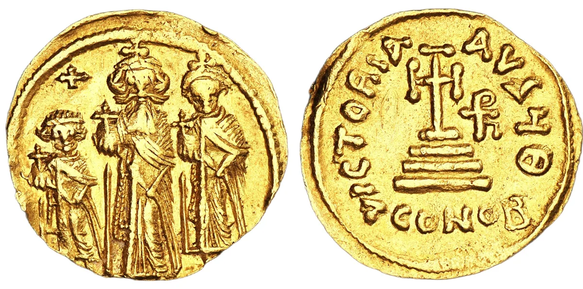 Heraclius, Heraclius Constantine, and Heraclonas, 639. AV Solidus, Const.