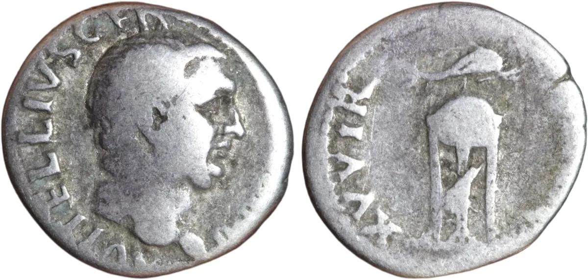 Vitellius Silver Denarius 69AD Dolphin Raven Tripod Reverse