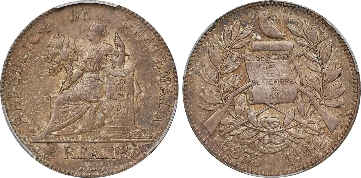 *Top Pop - Rare!* GUATEMALA. Silver 2 Reales, 1894. PCGS MS-62.