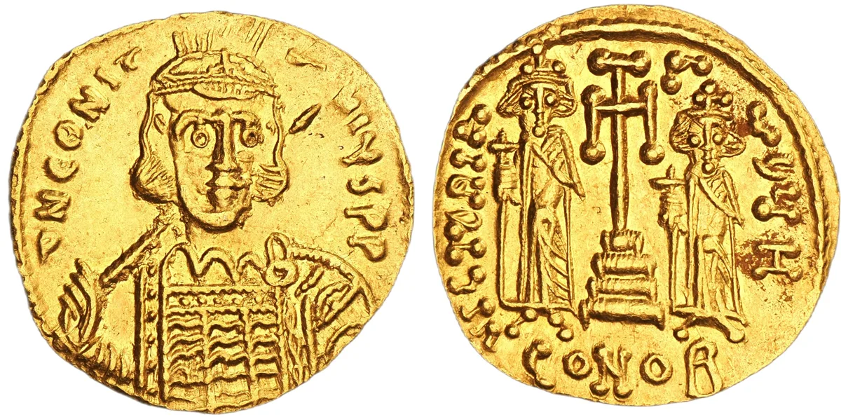 Constantine IV, Heraclius, and Tiberius, 668-685. AV Solidus, Constantinople.