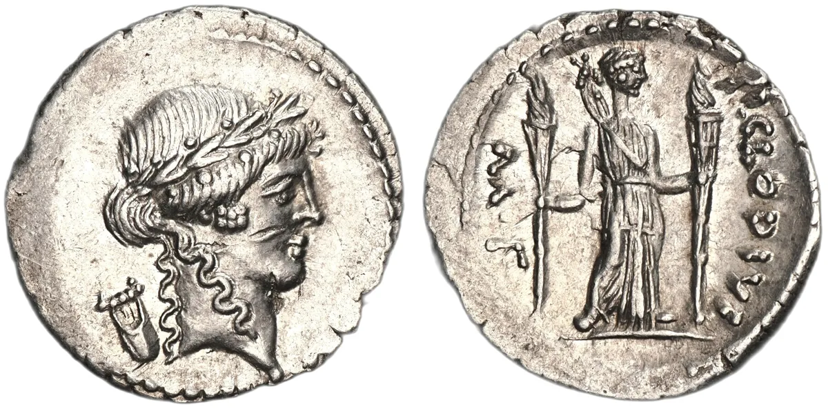 P. Clodius M.f. Turrinus. 42 BC. AR Denarius