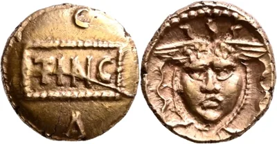 Atrebates and Regni, Tincomarus (c. 25 BC-AD 10), gold Quarter-Stater, 'Medusa' type