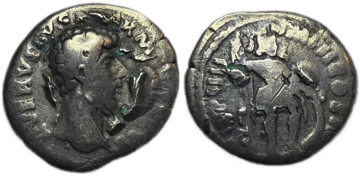 Roman Imperial denarius Lucius Verus 164 AD MARS in Military Dress