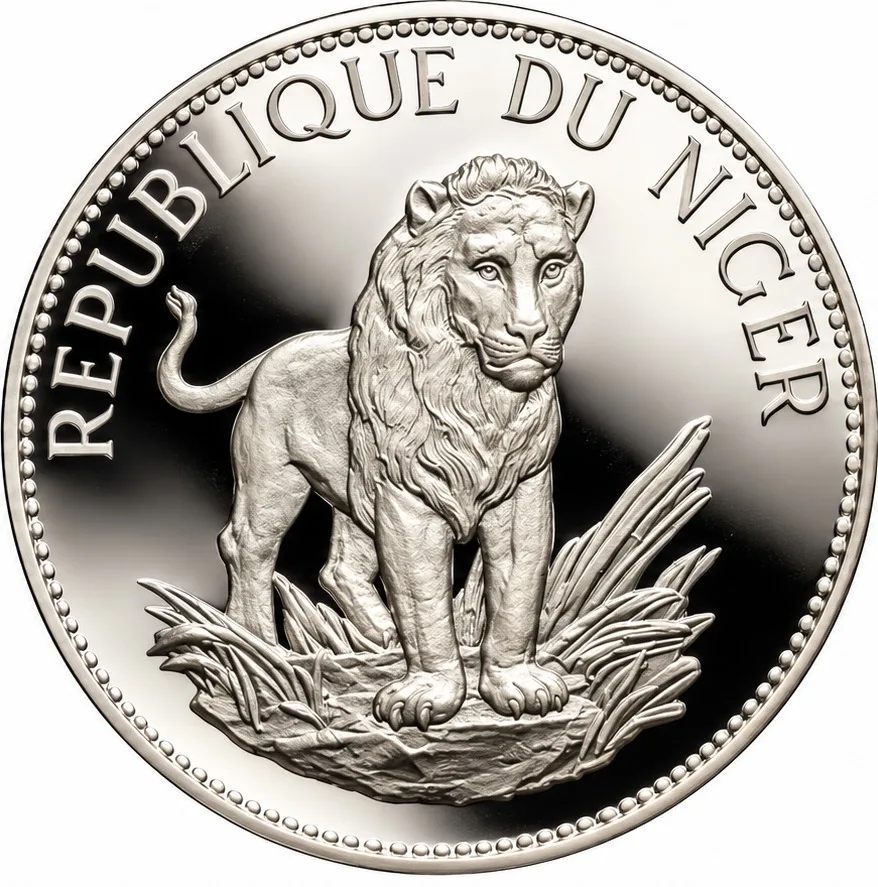 RARE ! Niger: 10 Francs 1968 Silver Coin — African Lion Treasure
