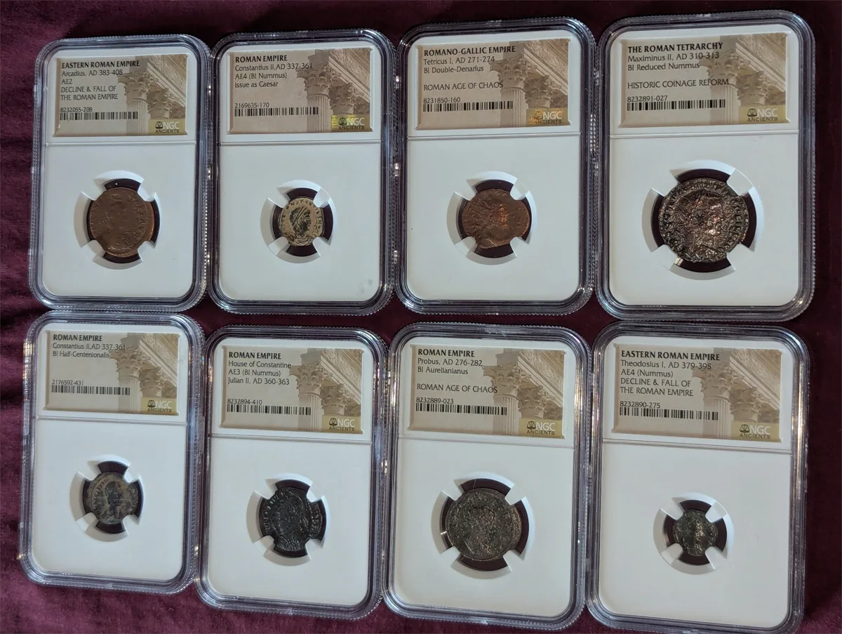 Lot of 8 NGC certified Roman Imperial AD 271-408