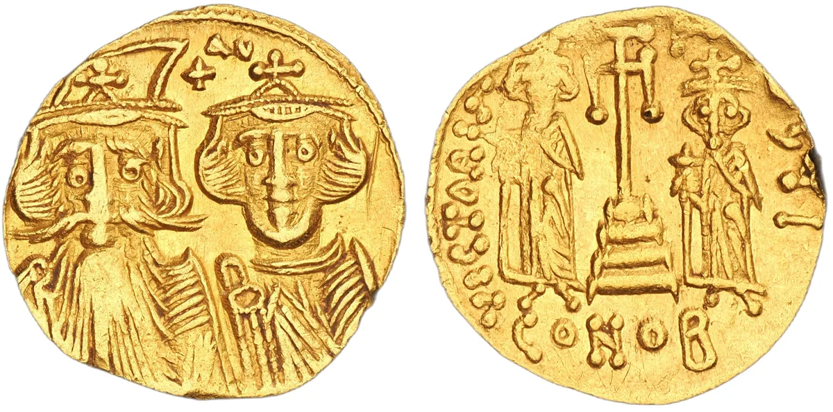 Constans II, with Constantine IV, Heraclius, and Tiberius, 641-668. AV Solidus.