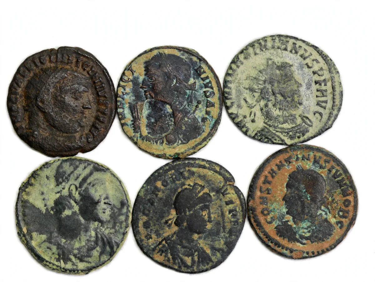Lot of 6 Late Roman Empire bronze coins, c. 307-361 AD