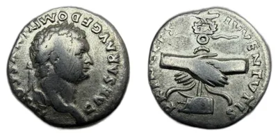 DOMITIAN (Caesar, 69-81). Denarius. Rome Clasped Hands