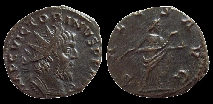 ROMANO-GALLIC EMPIRE, Victorinus. 269-271 AD (Struck 271 AD) BI 19mm 4.09gm Antoninianus Colonia Agrippinensis, Brown patina. Ch EF