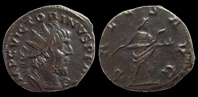 ROMANO-GALLIC EMPIRE, Victorinus. 269-271 AD (Struck 271 AD) BI 19mm 4.09gm Antoninianus Colonia Agrippinensis, Brown patina. Ch EF