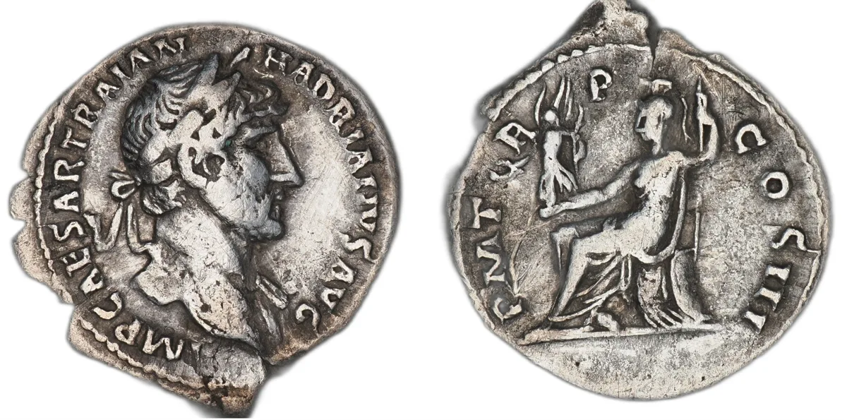 Hadrian AR Denarius, Rome AD 121-123, Pax seated left, RIC 592