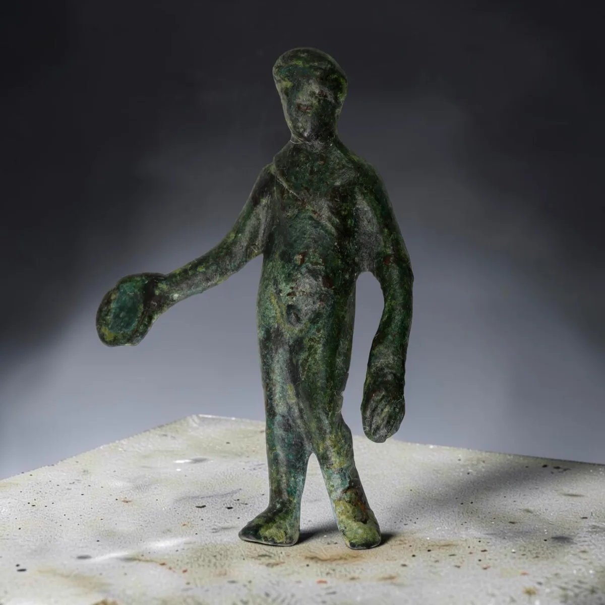 Ancient Etruscan Bronze Votive Figure of Male Offerant with Patera — 4th–2nd Century BC, 62mm