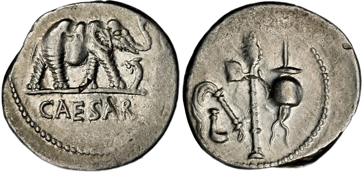 Julius Caesar, as Dictator (49-44 BC). AR denarius (20mm, 3.83 gm, 8h).