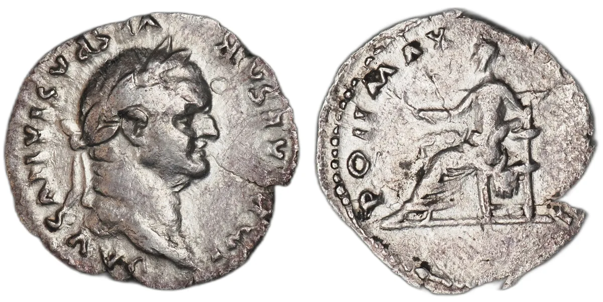 Vespasian AR Denarius, Rome AD 75, Pax seated, RIC 772
