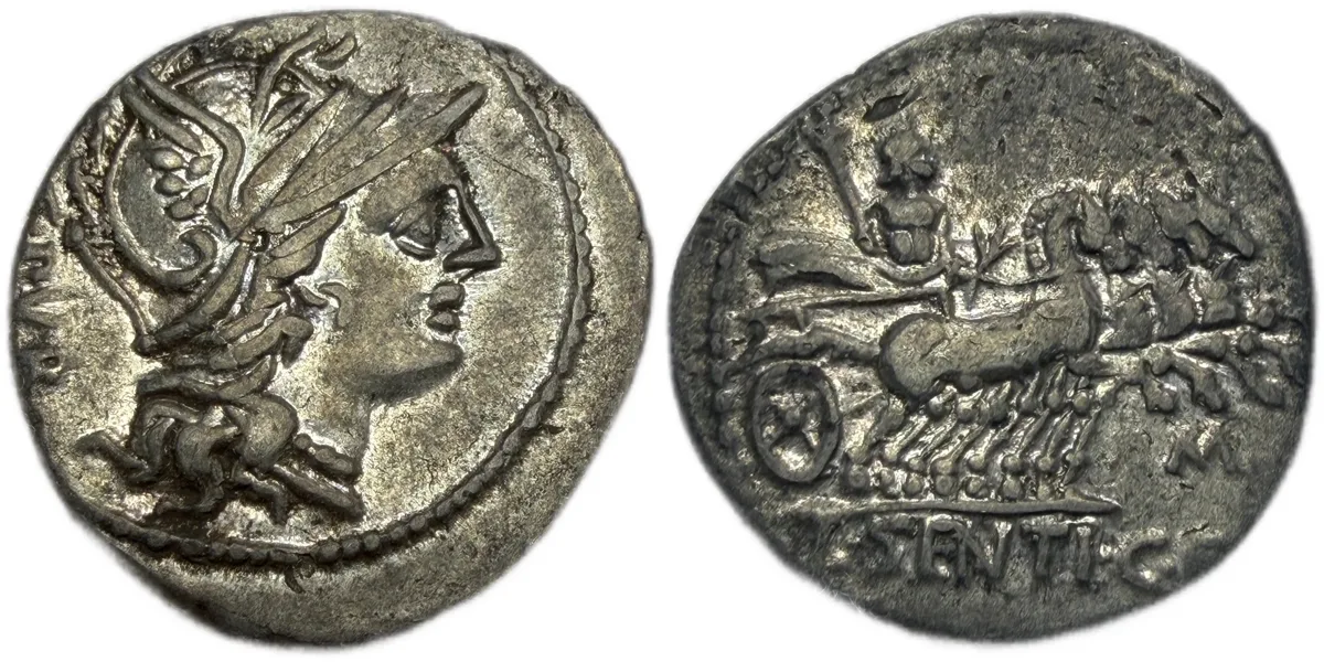 L. Sentius C.f. Denarius circa 101 BC