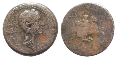CORINTHIA, Corinth. Julius Caesar. 44-43 BC. Æ As (24mm, 10,49g, ). L. Aeficius Certus and C. Julius, duoviri. Laureate head right; c/m’s: open hand within rectangular incuse