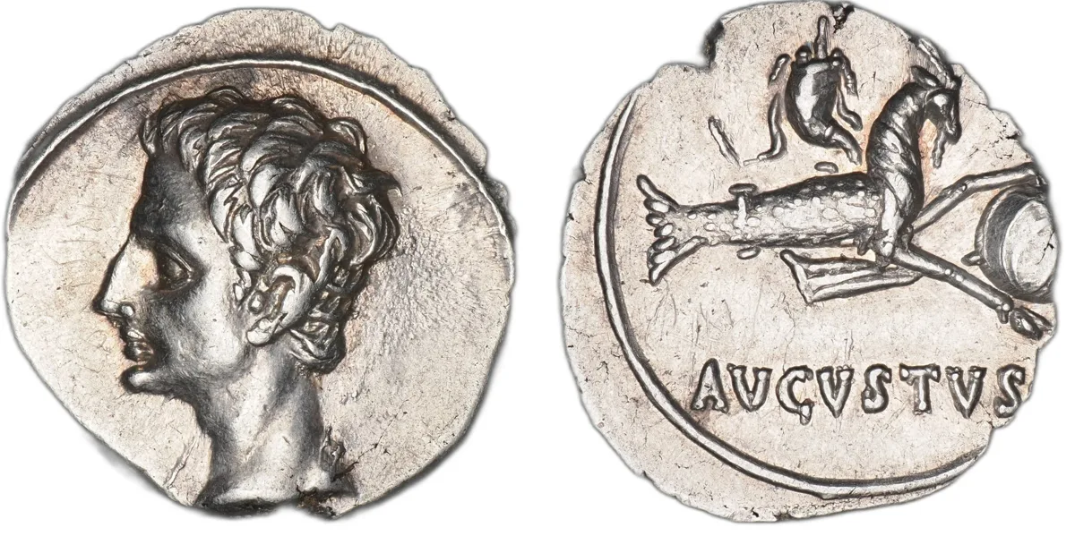 Caesar Augustus. AR Denarius.
