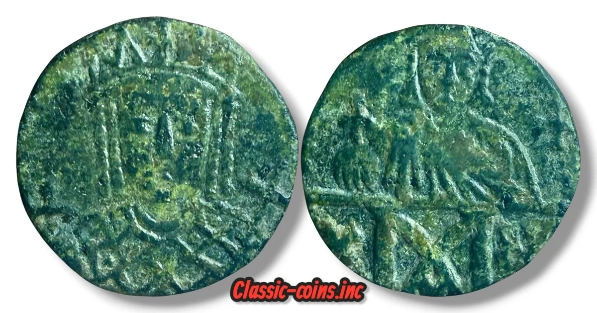 Byzantine Bronze Follis of Emperor Constantine VI and Irene, circa 780-797 AD.