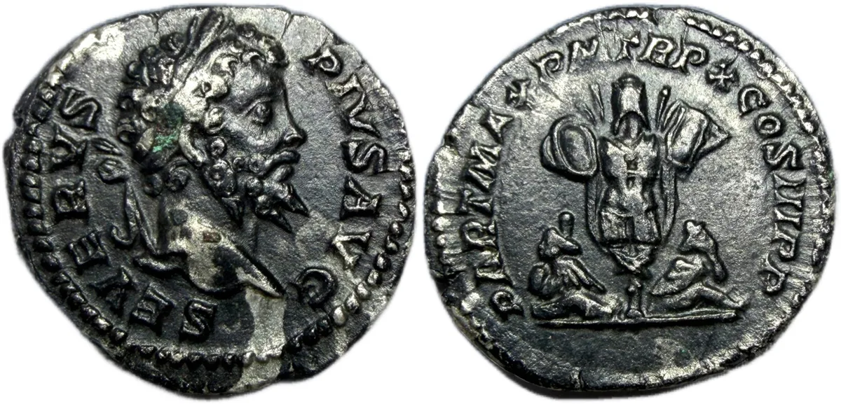 Septimius Severus. AR denarius, Rome mint. struck AD 202