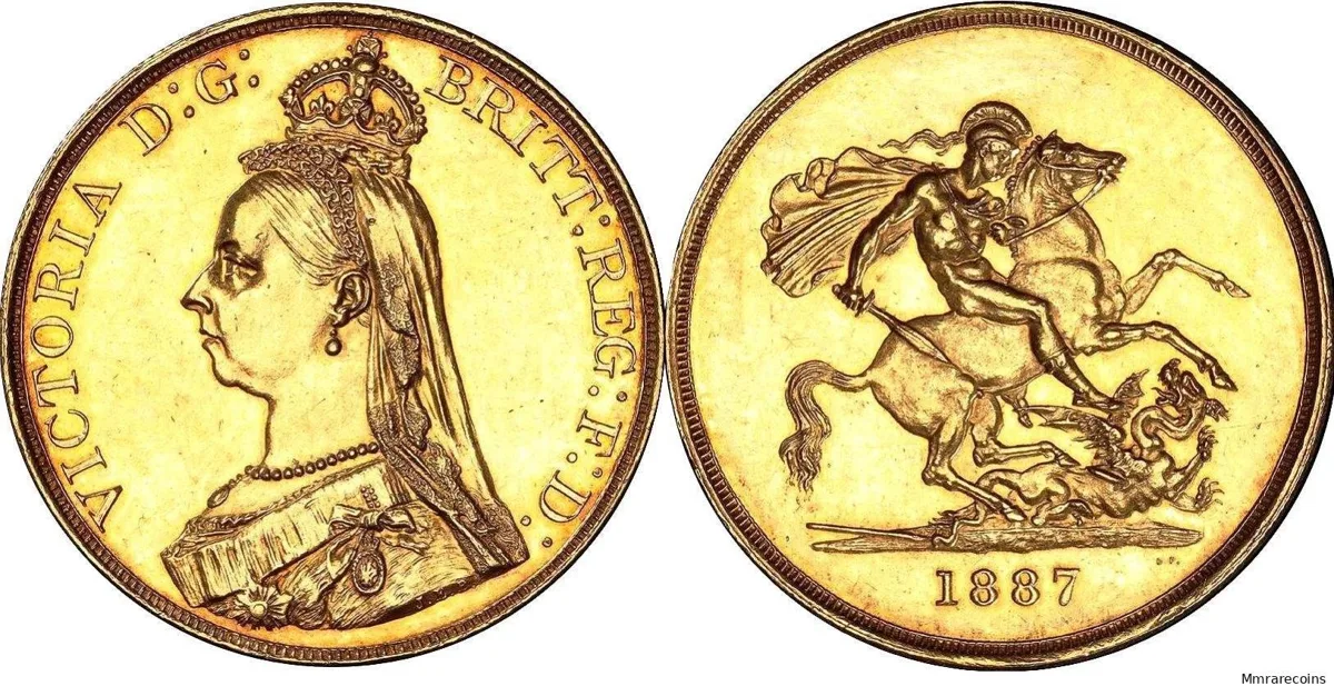 1887 Great Britain, Victoria Jubilee Five Pounds in aUNC toned
