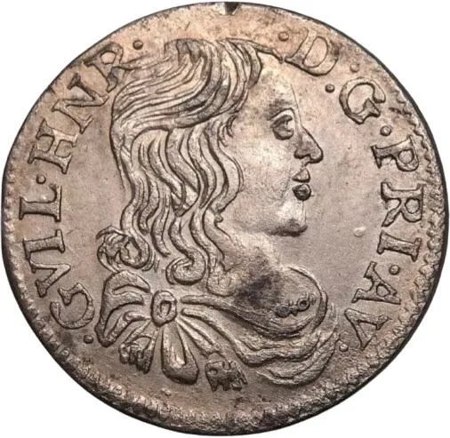 France – 1/12 Écu, Guillaume-Henri de Nassau, 1661 – Silver – KM# 90