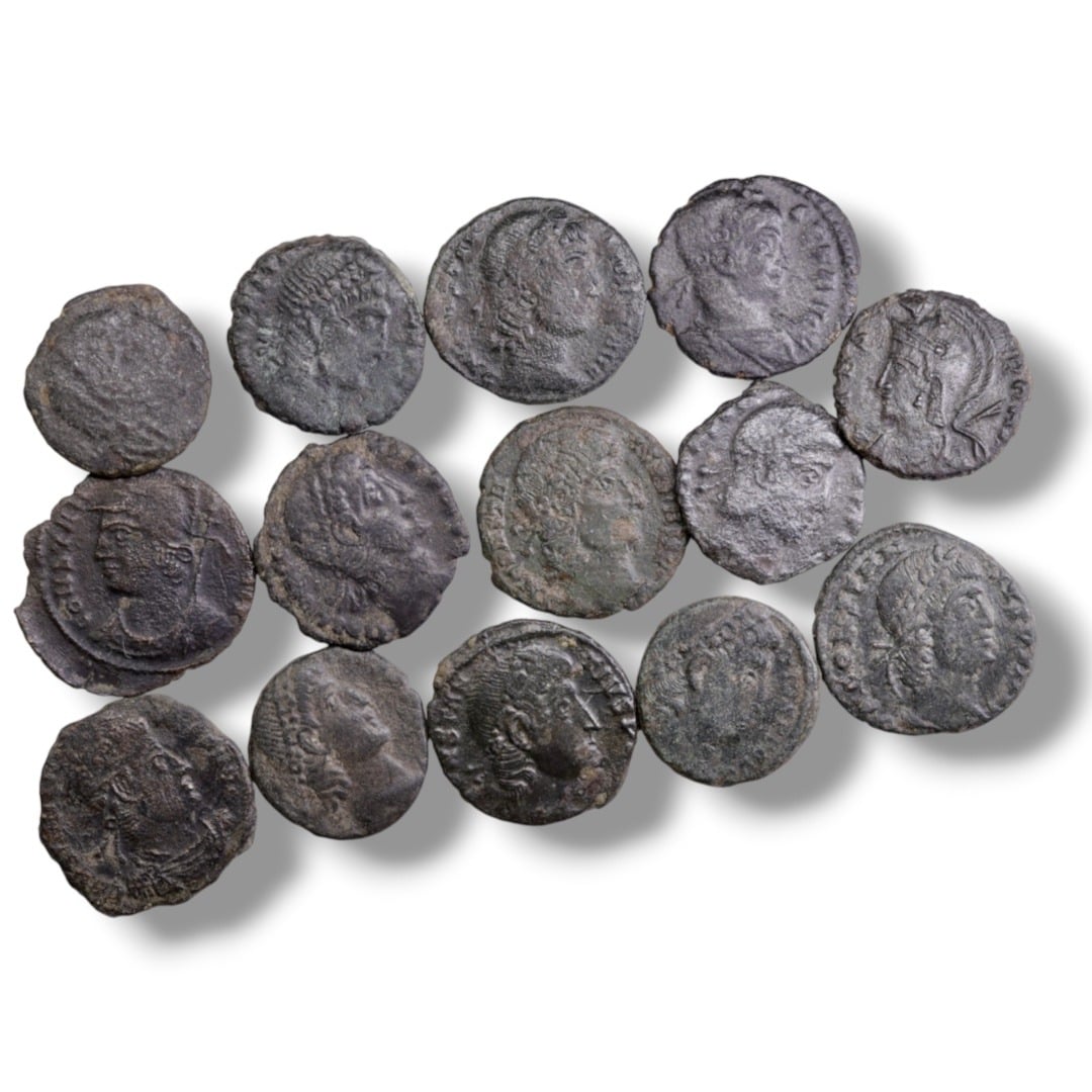 Lot of 14 Late Roman Bronze Coins – 4th Century AD (Constantinian)