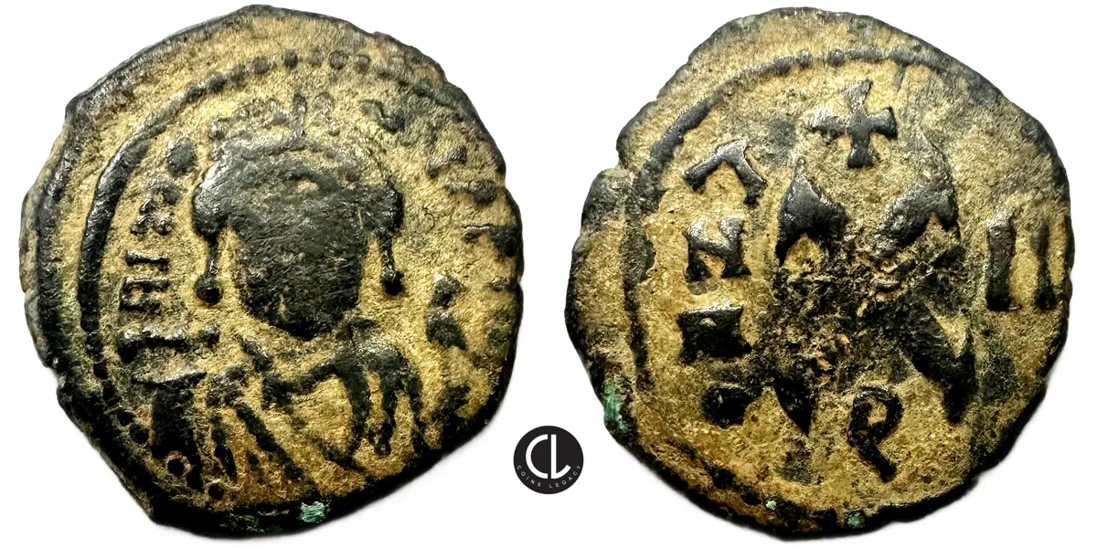 Maurice Tiberius, AE Dekanummium, Theoupolis (Antiochia) Mint, RY 2 = AD 583/4